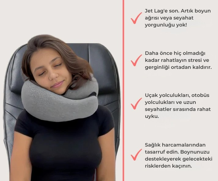 HugJour Seyahat Boyun Yastığı – Ortopedik, Ergonomik, Uçak Yolculuğu İçin Konfor Yastığı